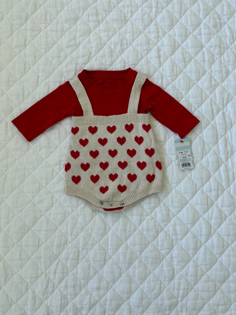Target Red Bodysuit with Cream Heart Knit Suspenders - Kids